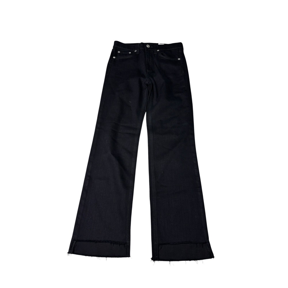 Rag & Bone Stovepipe Jeans Black High Rise Flare Raw Hem Womens Size 24X27